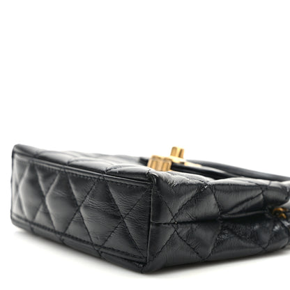 Chanel Shiny Aged Calfskin Quilted Mini Nano Kelly Shopper Black 10 of 12