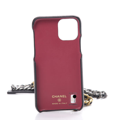Chanel Shiny Goatskin Quilted 19 iPhone XI Pro Holder With Chain Black 5 of 8