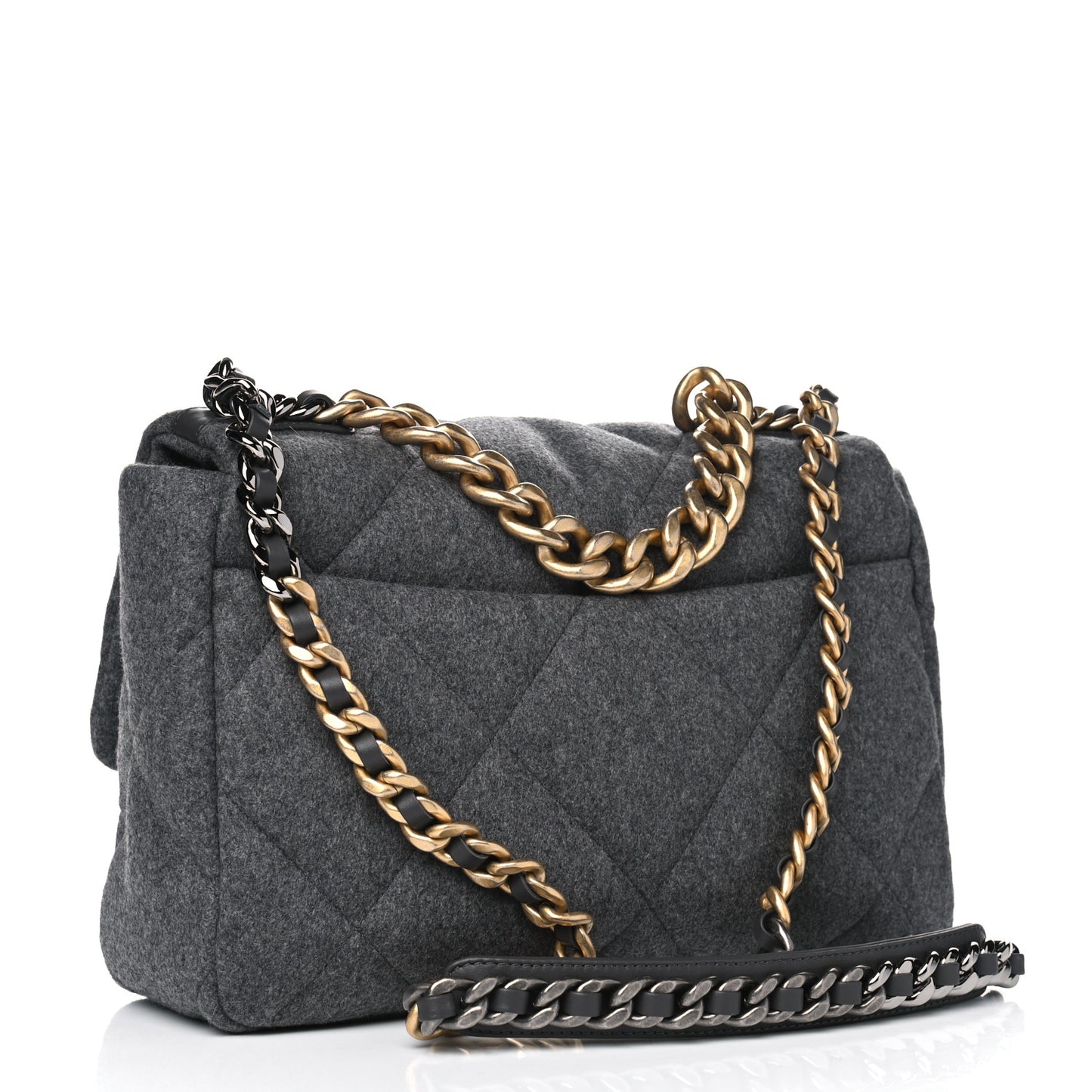 Wool Quilted Large Chanel 19 Flap Grey