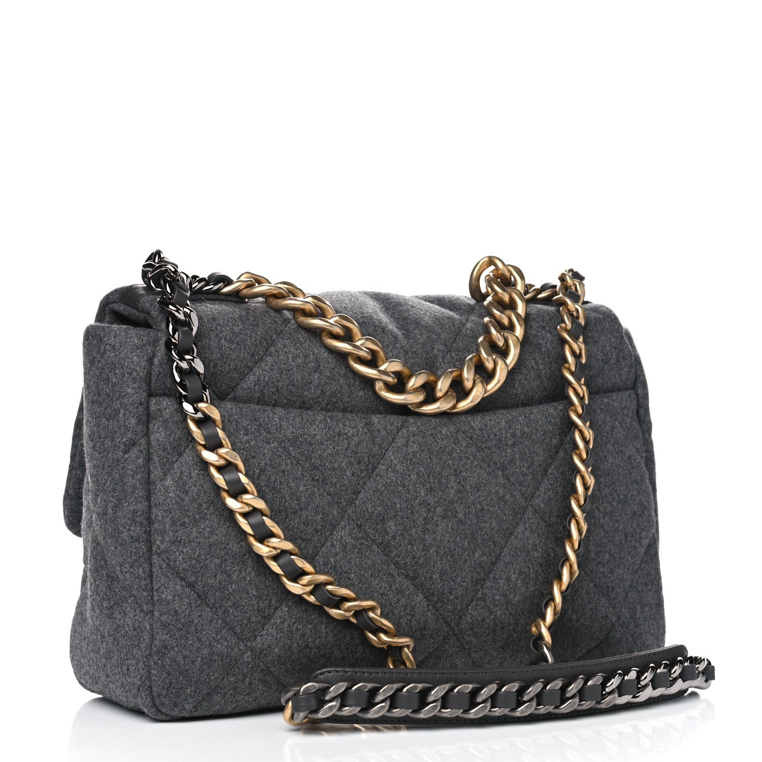 Chanel Wool Quilted Large Chanel 19 Flap Grey 2 of 4