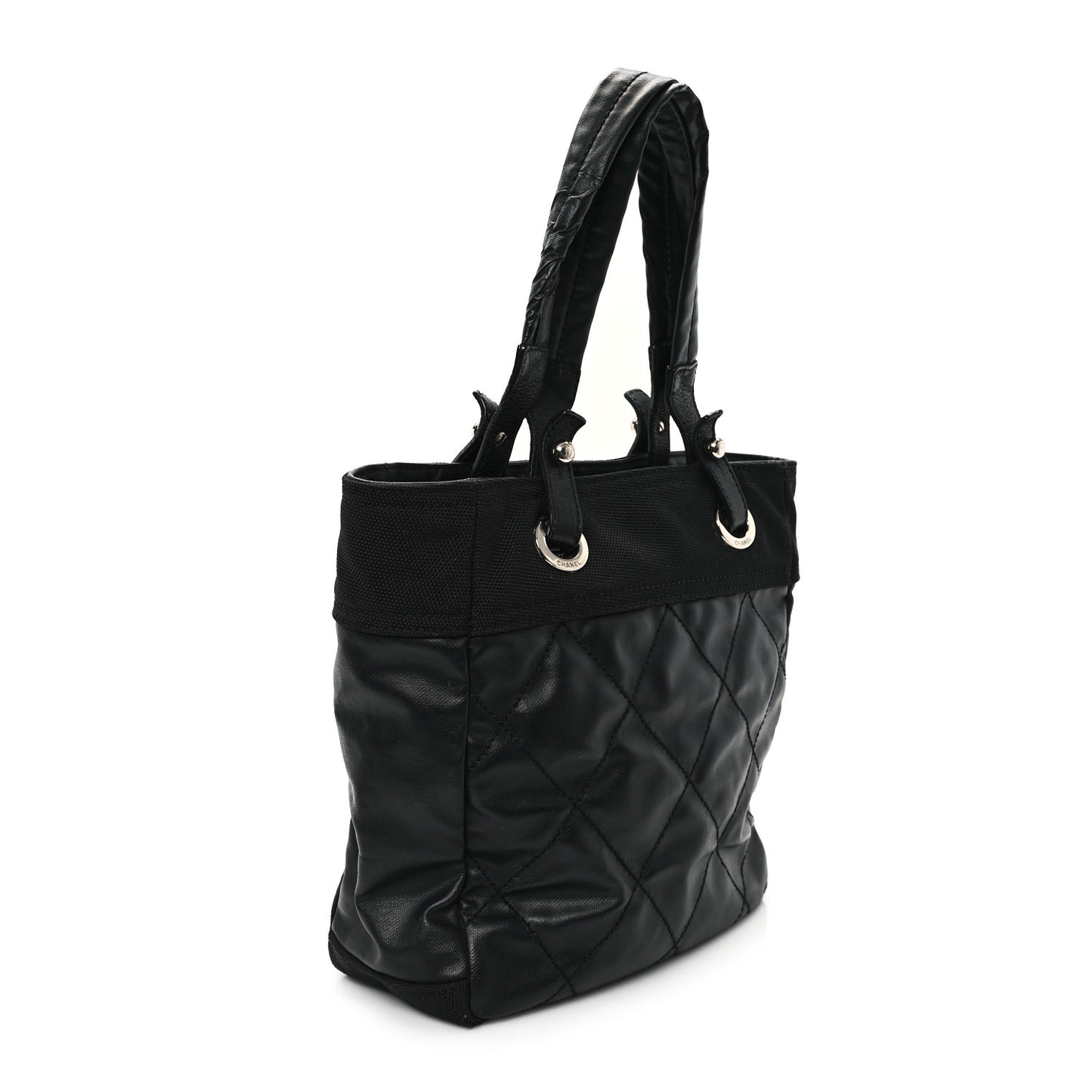 Coated Canvas Quilted Small Paris Biarritz Tote Black