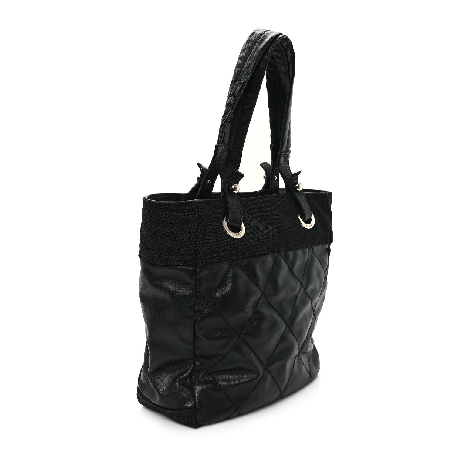Chanel Coated Canvas Quilted Small Paris Biarritz Tote Black 3 of 12