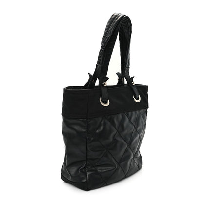 Chanel Coated Canvas Quilted Small Paris Biarritz Tote Black 3 of 12