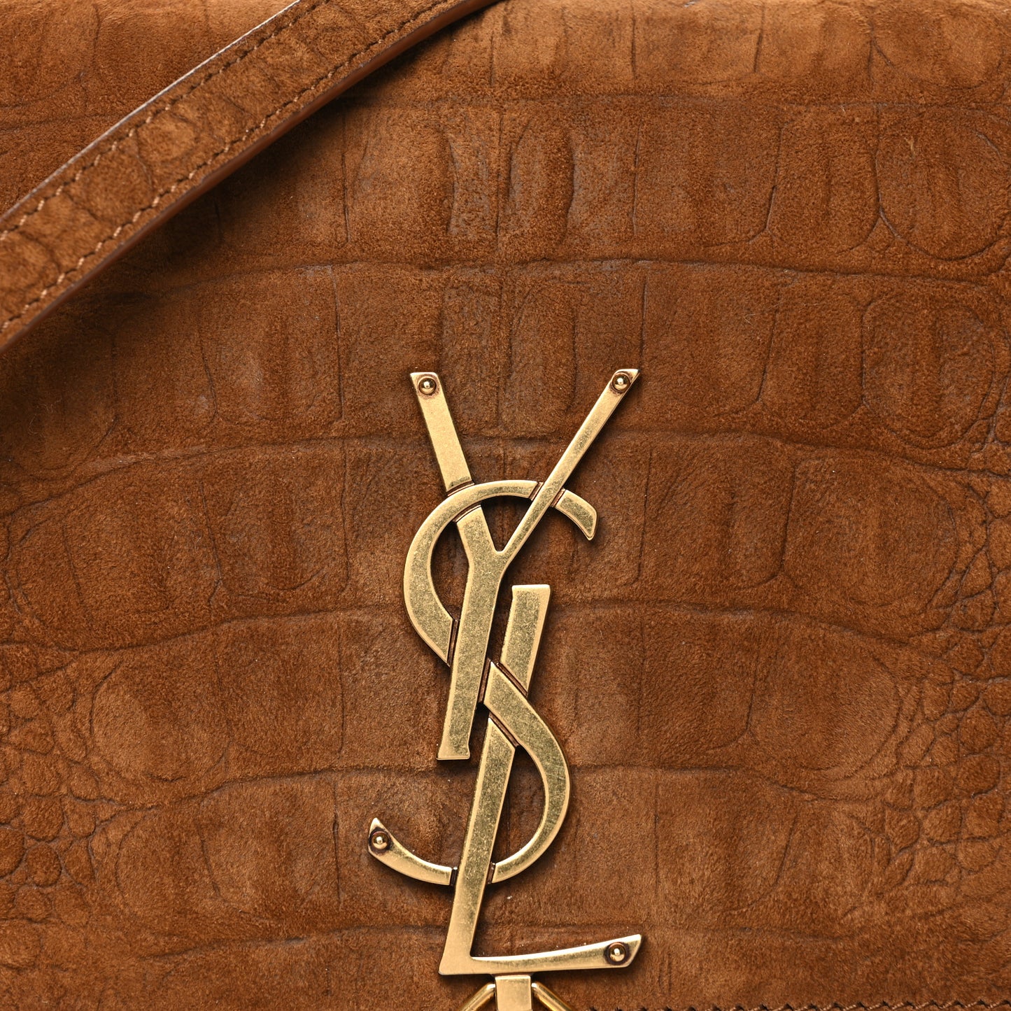 Crocodile Embossed Suede Monogram Tassel Kate 99 Tan