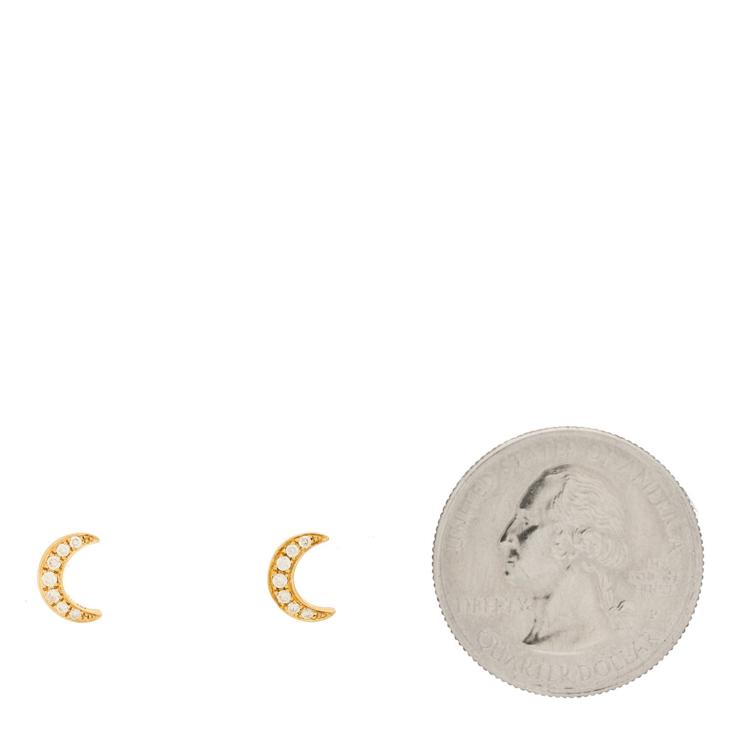 18K Yellow Gold Diamond Moon Stud Earrings
