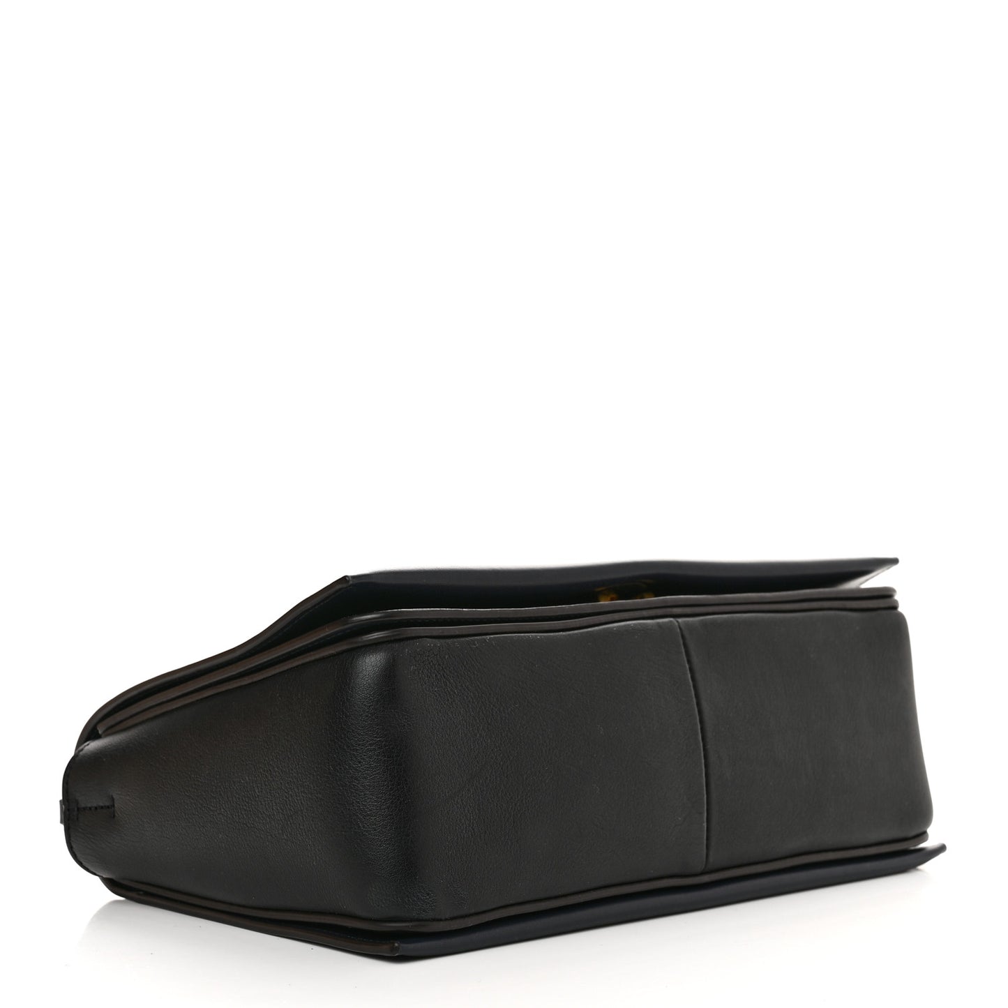 Shiny Smooth Calfskin Medium Frame Shoulder Bag Black Navy