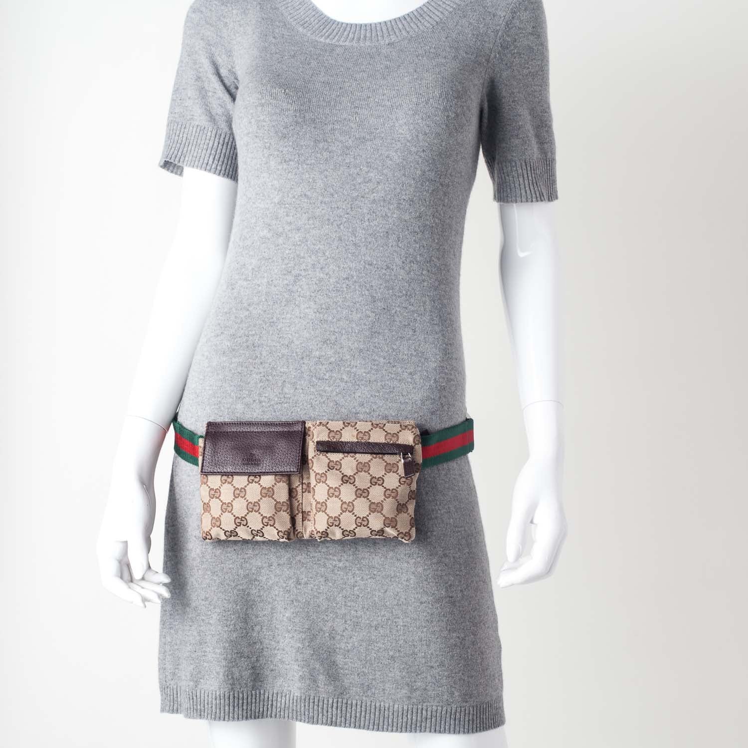 Gucci GG Monogram Web Double Pocket Belt Bag Ebony 2 of 9