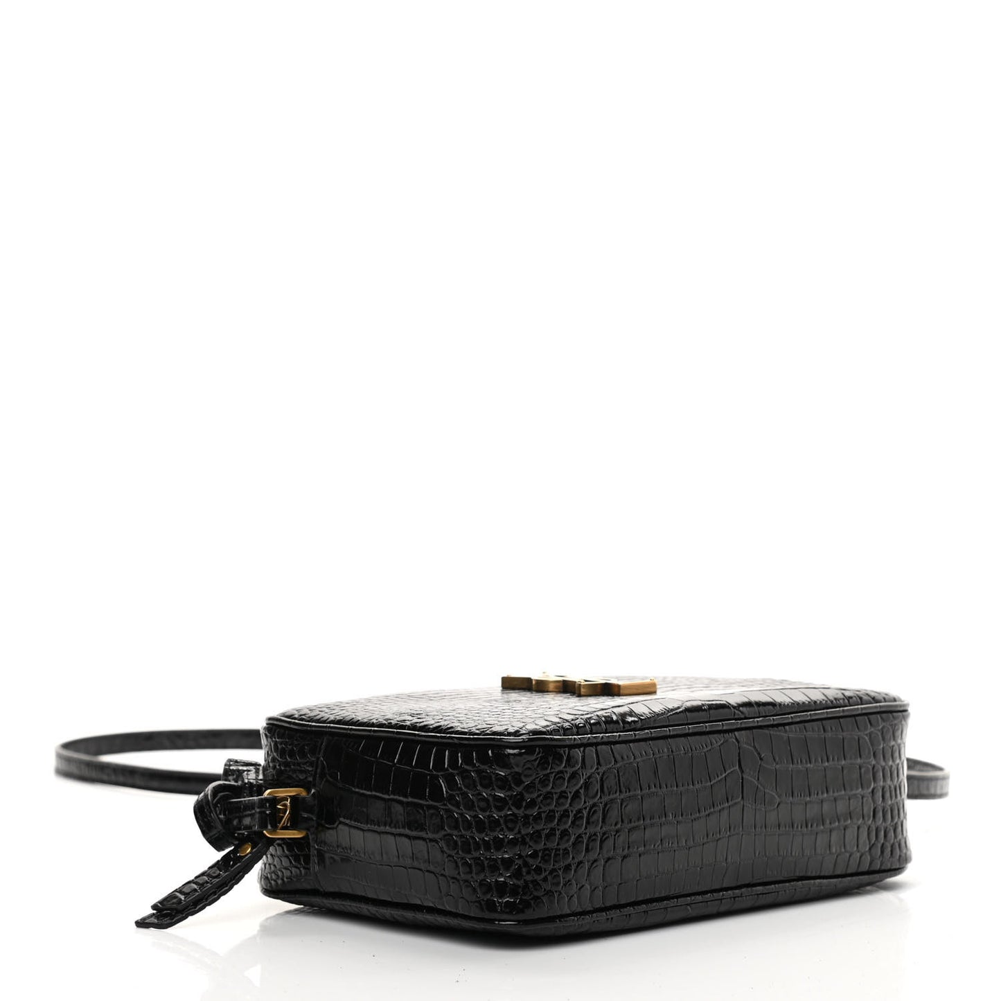 Patent Calfskin Crocodile Embossed Monogram Lou Camera Bag Black
