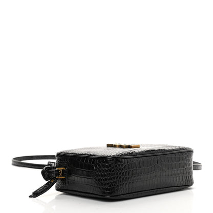 Saint Laurent Patent Calfskin Crocodile Embossed Monogram Lou Camera Bag Black 3 of 9