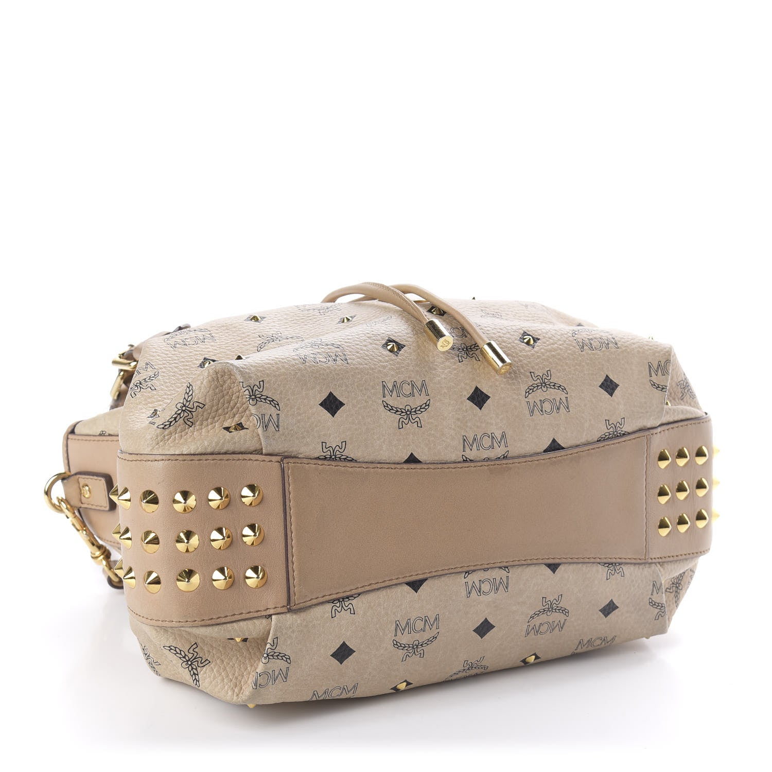 MCM Visetos Studded Drawstring Bucket Bag Beige 4 of 14