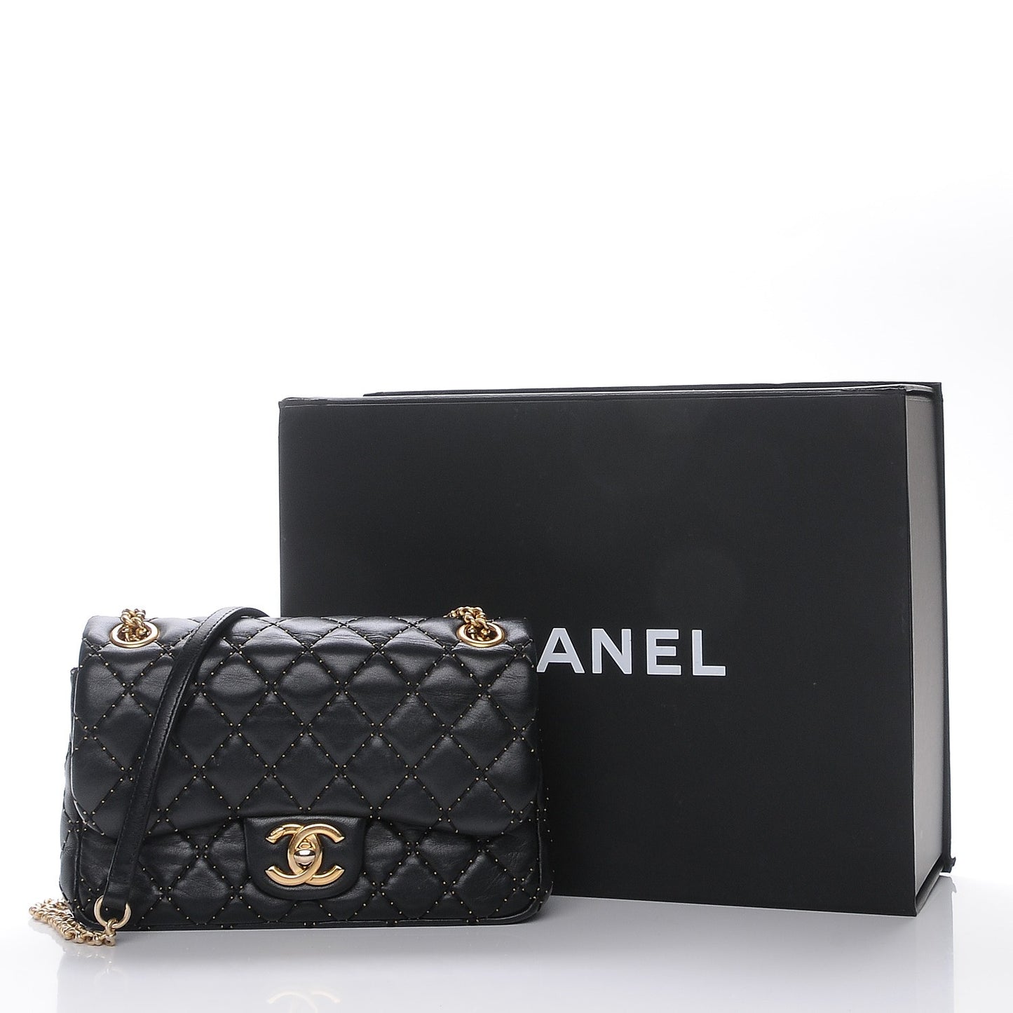 Lambskin Quilted Mini Studded Flap Black
