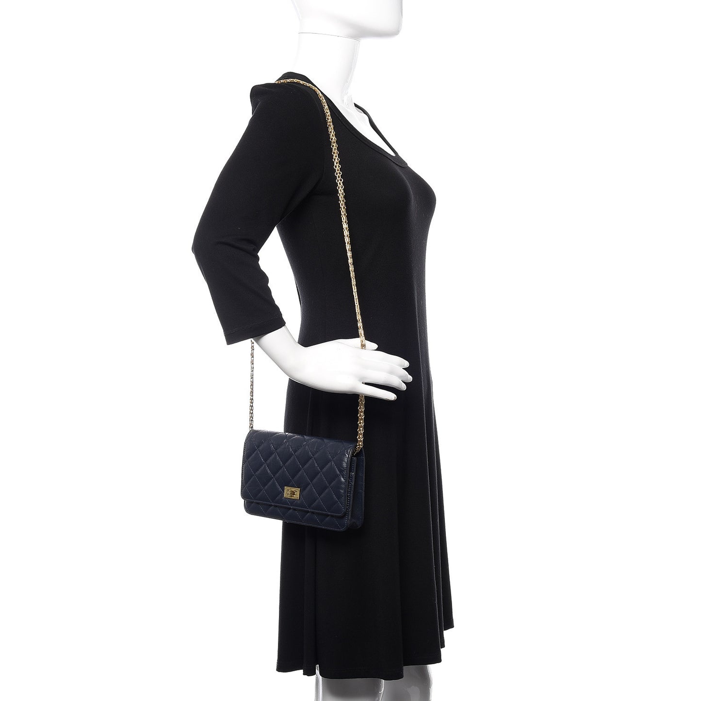Aged Calfskin Quilted Reissue Wallet On Chain WOC Navy