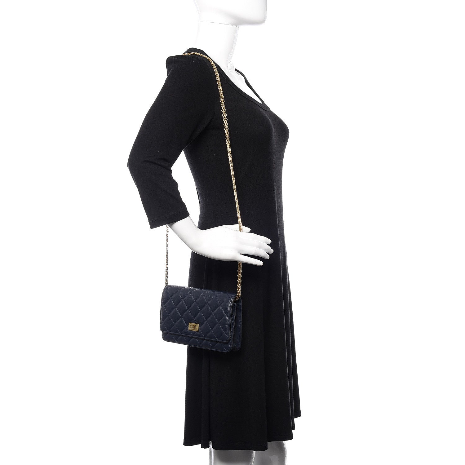 Chanel Aged Calfskin Quilted Reissue Wallet On Chain WOC Navy 2 of 11