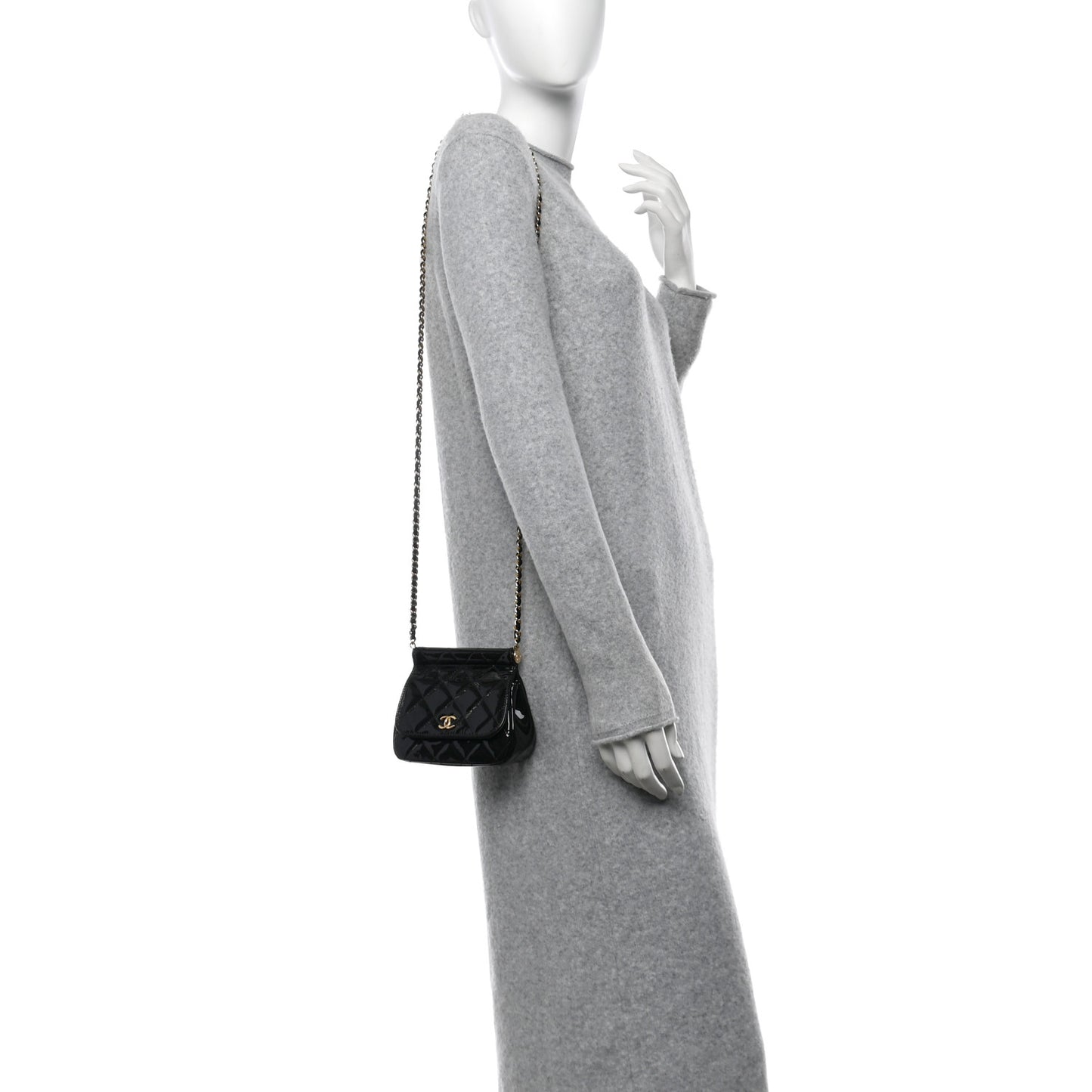 Patent Quilted Frame Clutch Flap With Chain Black