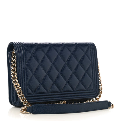 Chanel Caviar Quilted Boy Wallet On Chain WOC Navy 3 of 14