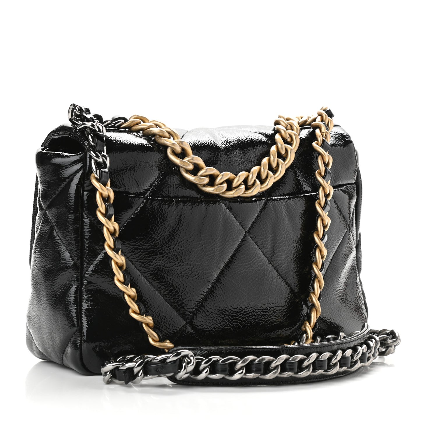Shiny Crumpled Calfskin Quilted Medium Chanel 19 Flap Black