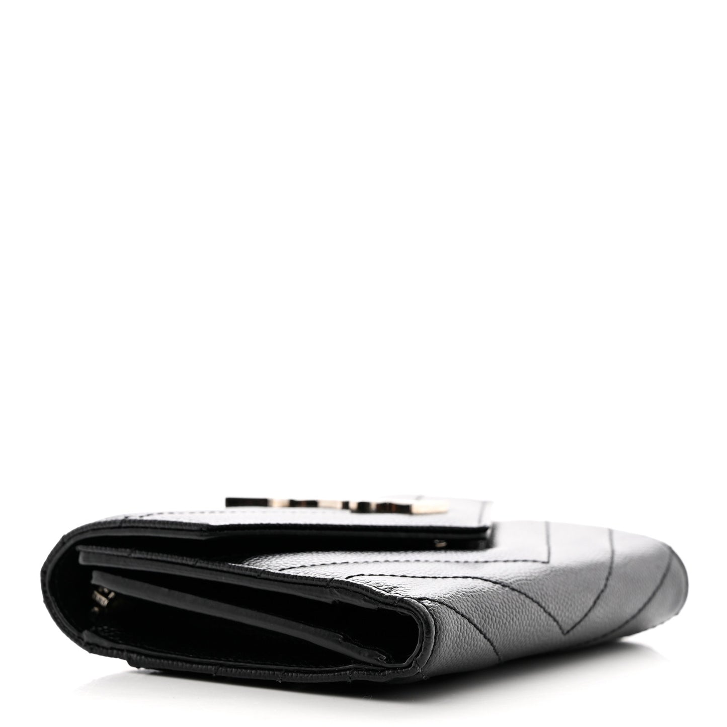 Grain De Poudre Matelasse Chevron Monogram Compact Tri Fold Wallet Black