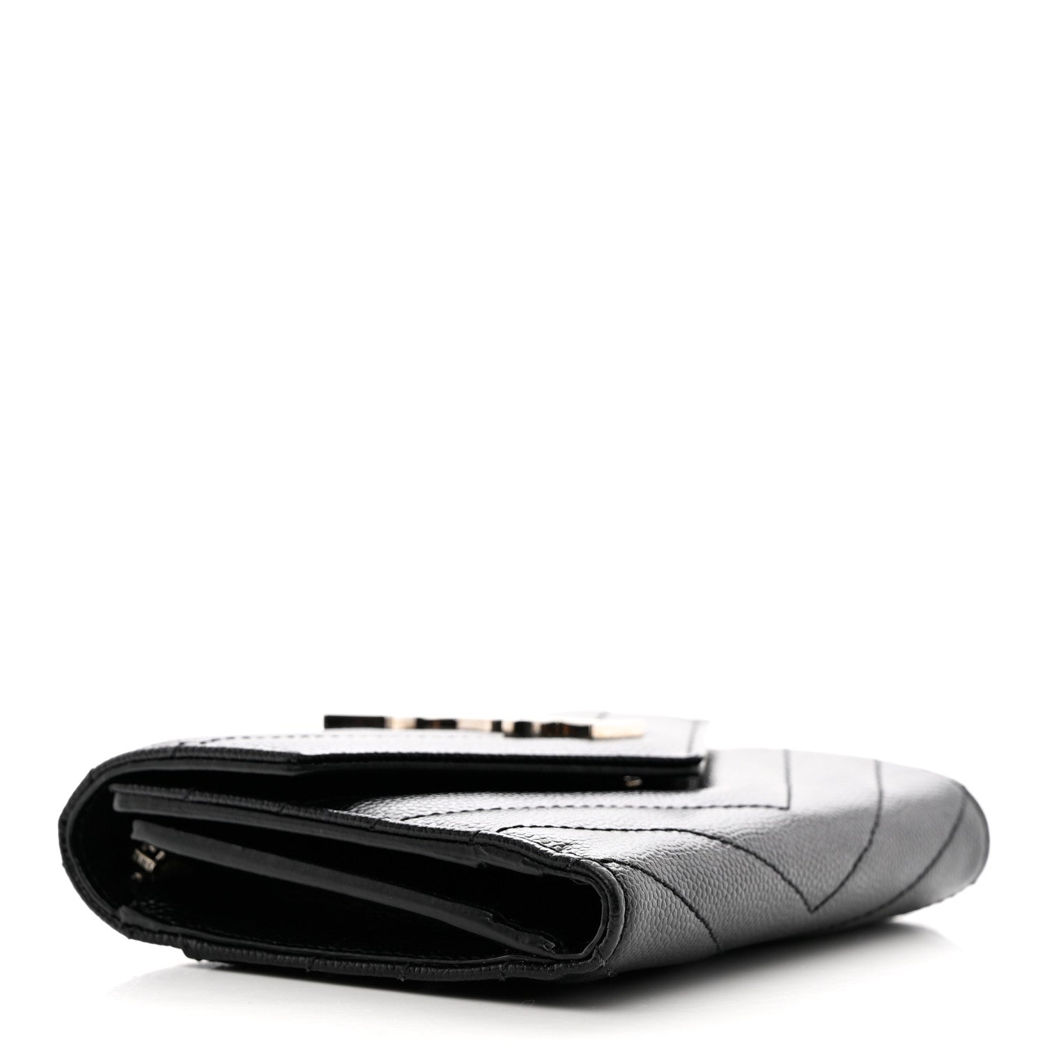 Saint Laurent Grain De Poudre Matelasse Chevron Monogram Compact Tri Fold Wallet Black 4 of 7