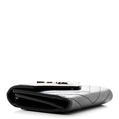 Saint Laurent Grain De Poudre Matelasse Chevron Monogram Compact Tri Fold Wallet Black 4 of 7