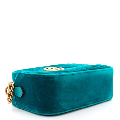 Gucci Velvet Matelasse Small GG Marmont Chain Shoulder Bag Pavone Cyan 4 of 10