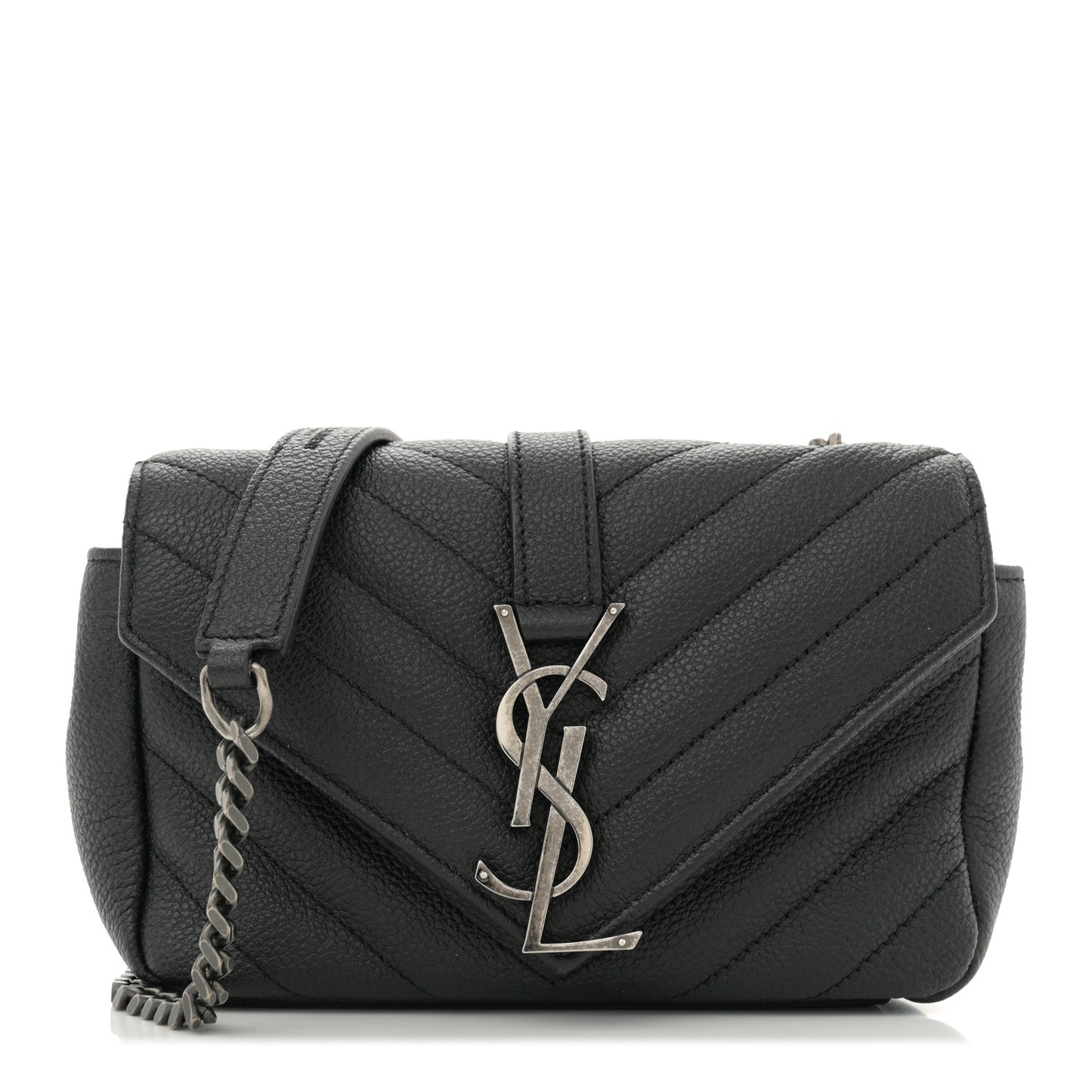 Grained Calfskin Matelasse Chevron Classic Monogram Baby Chain Bag Black