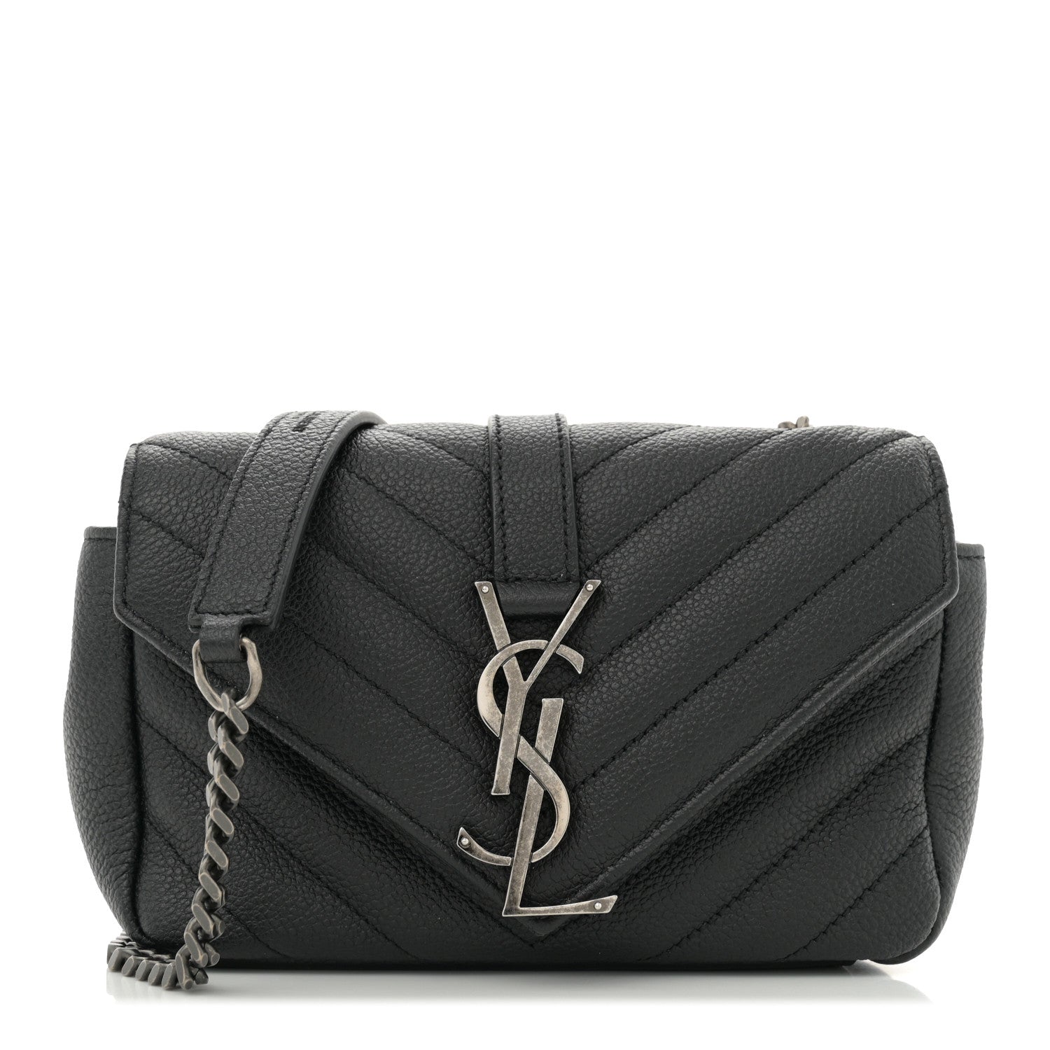 Saint Laurent Grained Calfskin Matelasse Chevron Classic Monogram Baby Chain Bag Black 1 of 11