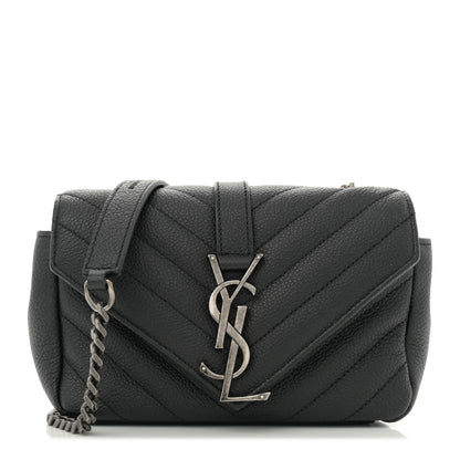 Saint Laurent Grained Calfskin Matelasse Chevron Classic Monogram Baby Chain Bag Black 1 of 11