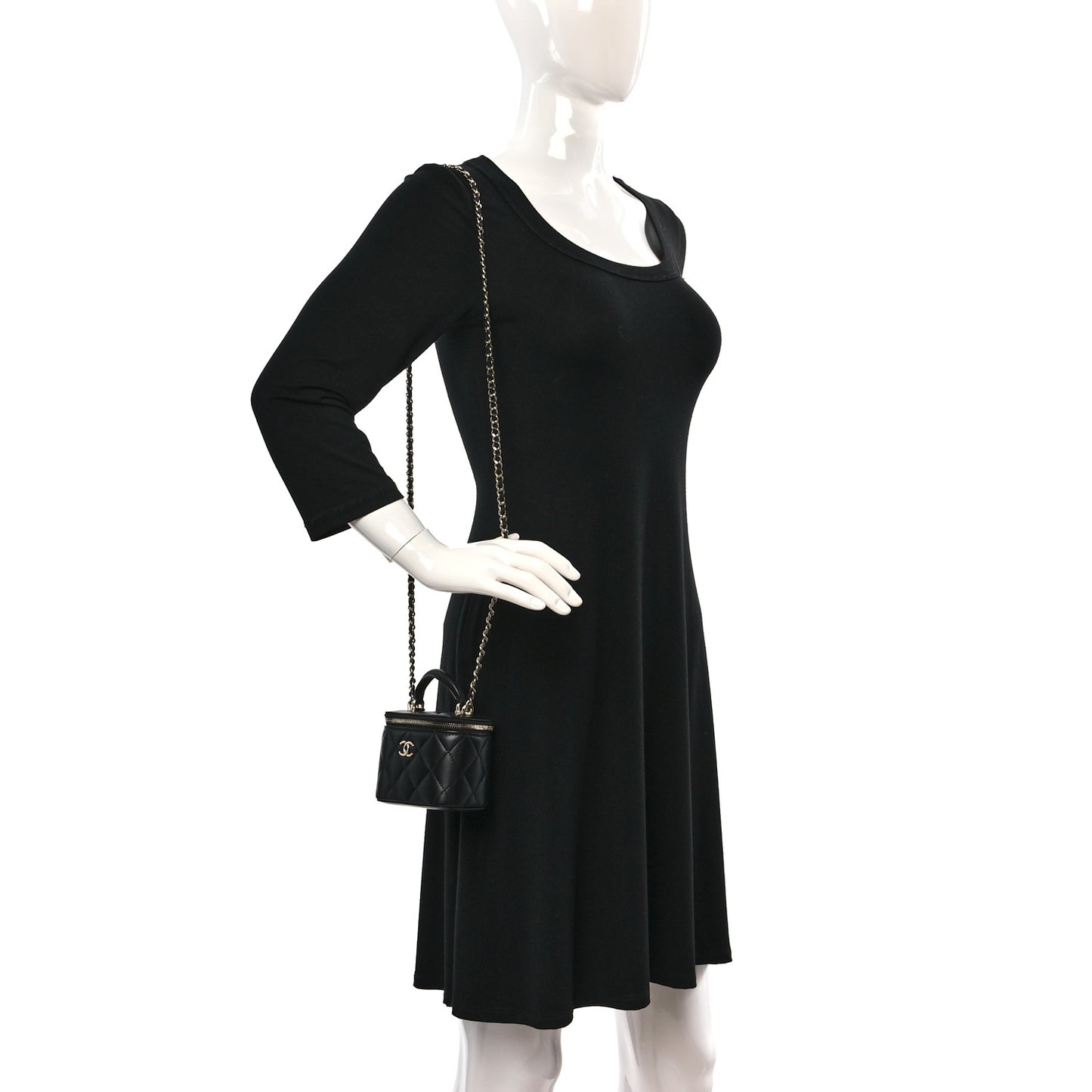 Lambskin Quilted Top Handle Mini Vanity Case With Chain Black