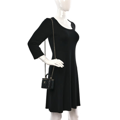 Chanel Lambskin Quilted Top Handle Mini Vanity Case With Chain Black 2 of 12