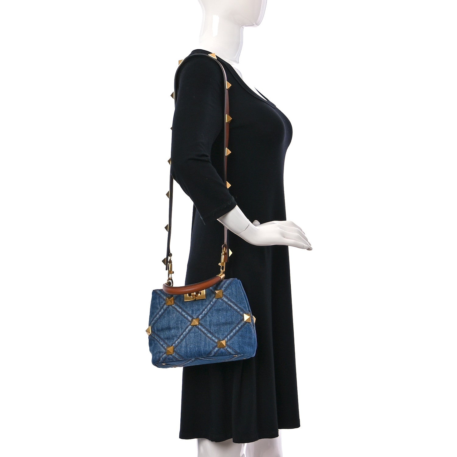 Valentino Garavani Denim Small Roman Stud The Handle Bag Light Denim Selleria 2 of 11