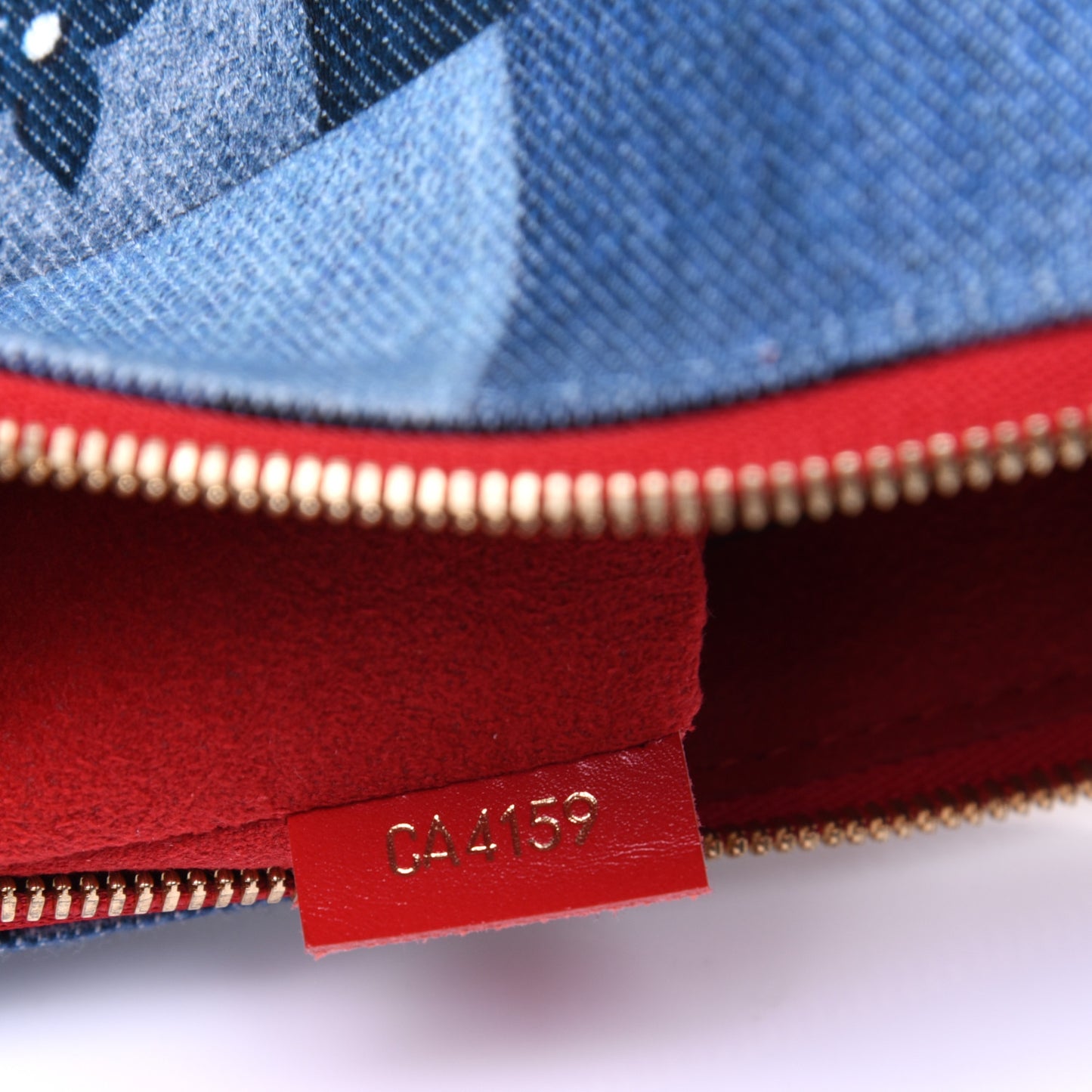 Denim Damier Monogram Patchwork Neverfull MM Pochette Bleu Rouge