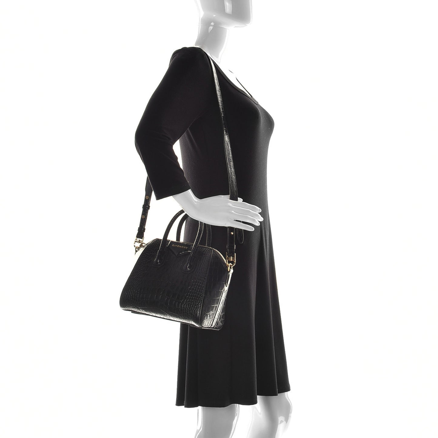 Calfskin Crocodile Embossed Mini Antigona Black