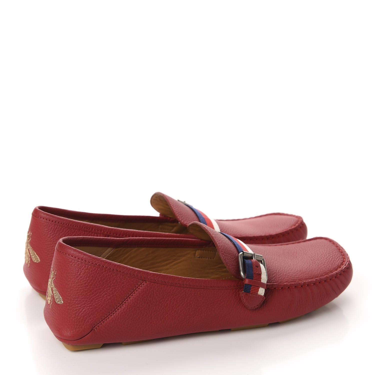 Gucci Calfskin Mens Web Sylvie Web Buckle Driver Loafers 10 Red 4 of 10