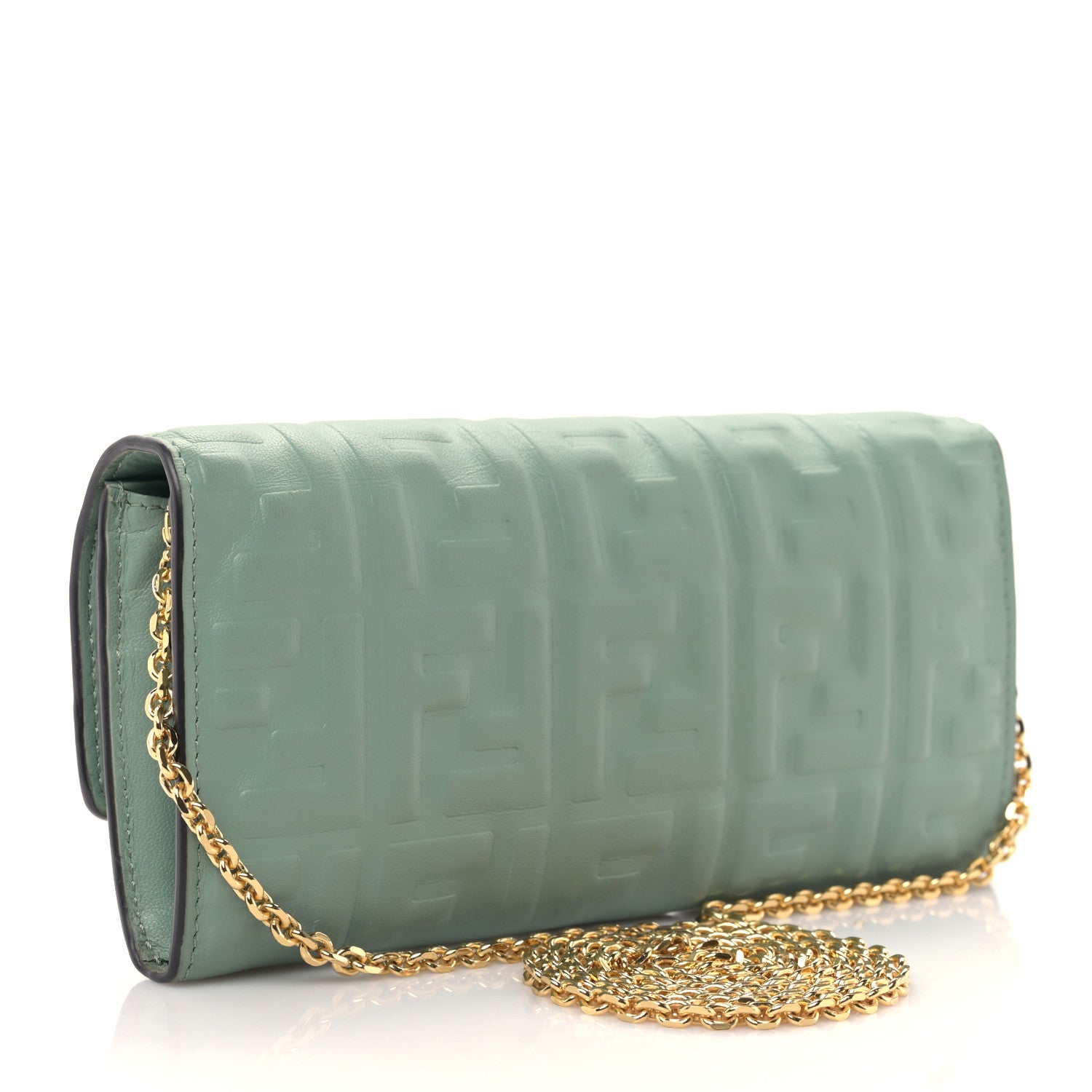 Fendi Nappa Matisse FF Embossed Continental Wallet On Chain Menta 3 of 9