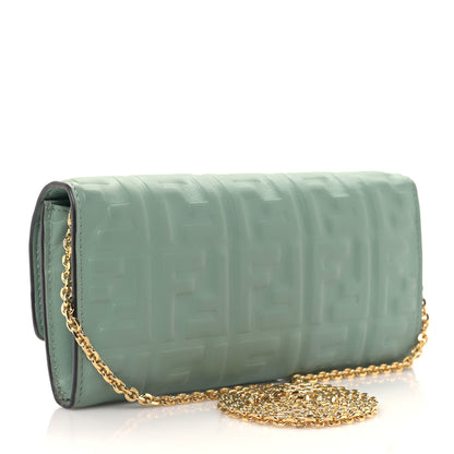 Fendi Nappa Matisse FF Embossed Continental Wallet On Chain Menta 3 of 9