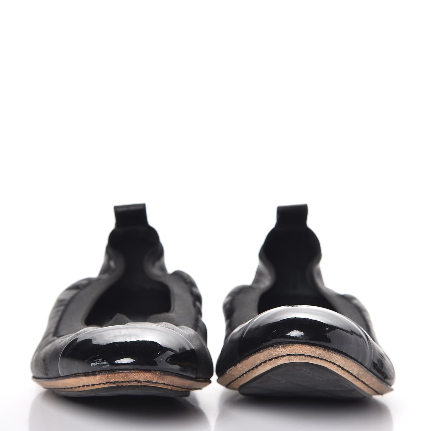 Lambskin Patent CC Elastic Cap Toe Ballerina Flats 36 Black