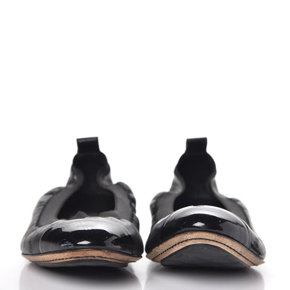 Chanel Lambskin Patent CC Elastic Cap Toe Ballerina Flats 36 Black 2 of 8