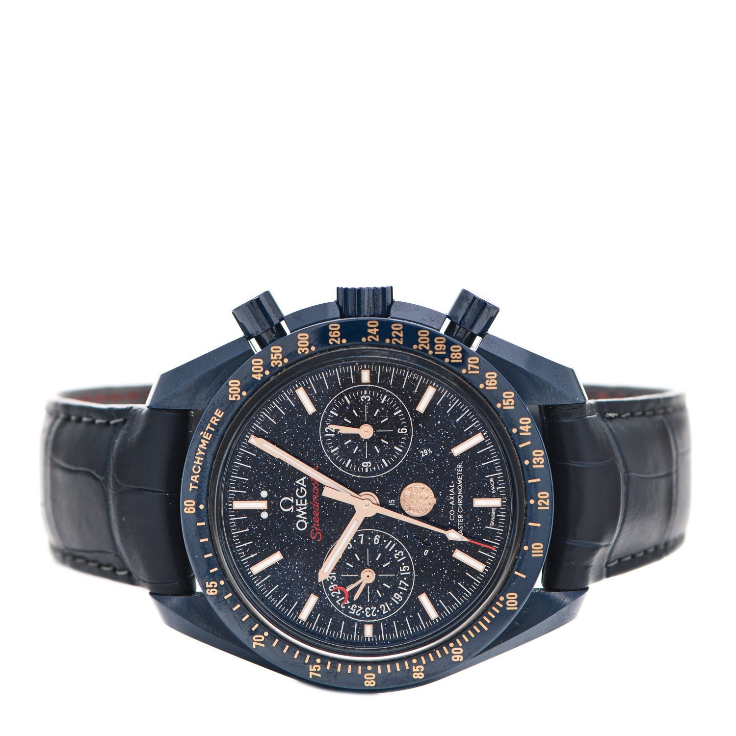 Omega Ceramic Titanium Crocodile 44mm Speedmaster Co-Axial Master Chronometer Blue Side of the Moon Automatic Watch Blue Aventurine 304.93.44.52.03.002 2 of 5