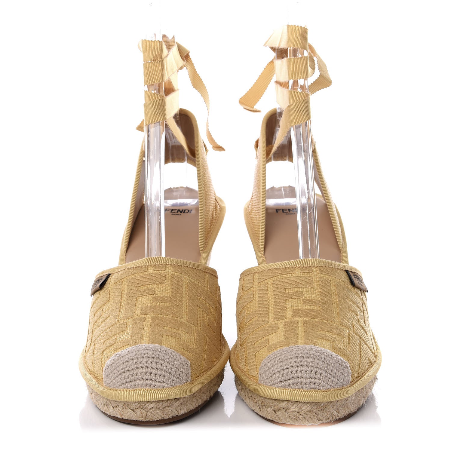 Fendi Rafia FF Embroidered Roma Ankle Wrap Espadrille Wedges 41 Natural 2 of 10