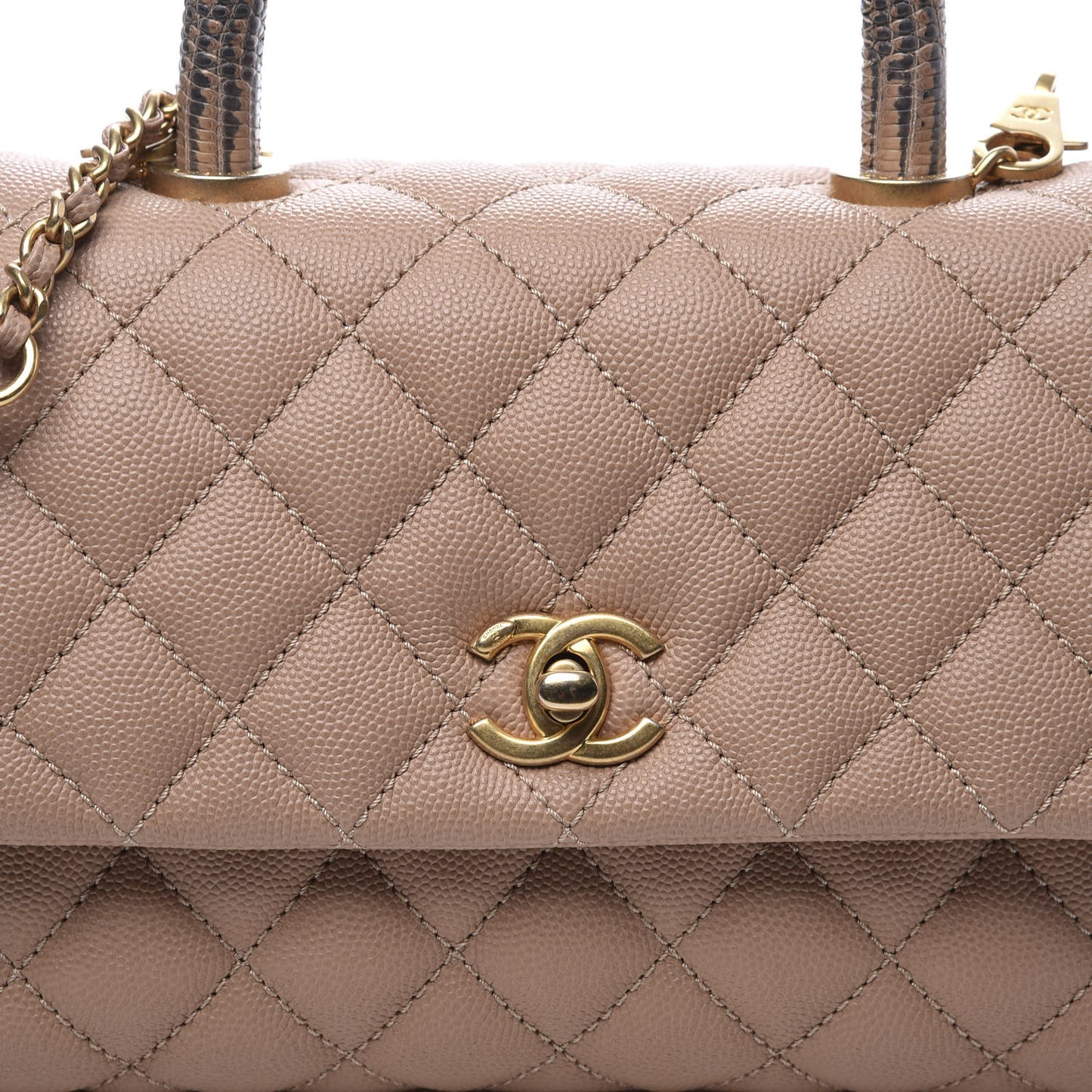 Caviar Elaphe Quilted Mini Coco Handle Flap Beige