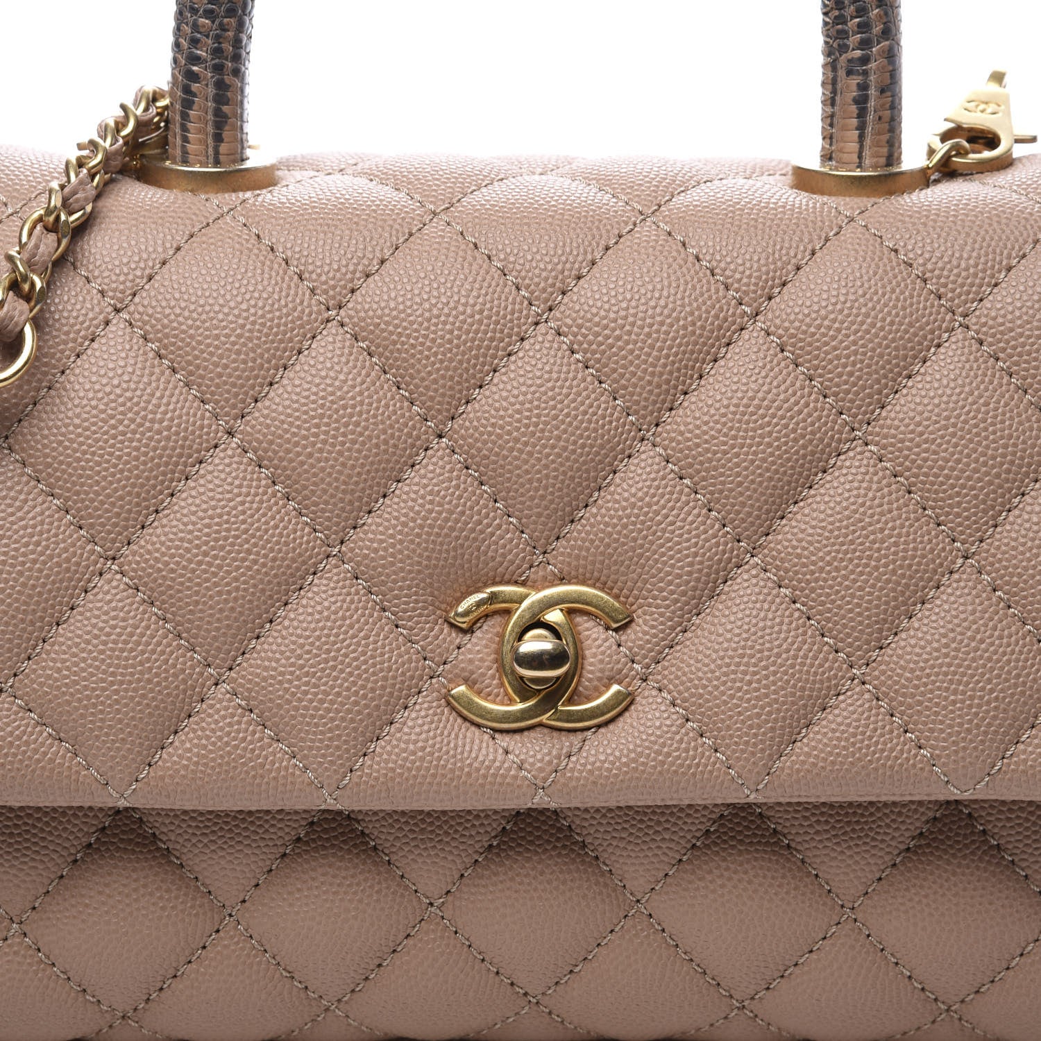 Chanel Caviar Elaphe Quilted Mini Coco Handle Flap Beige 9 of 9