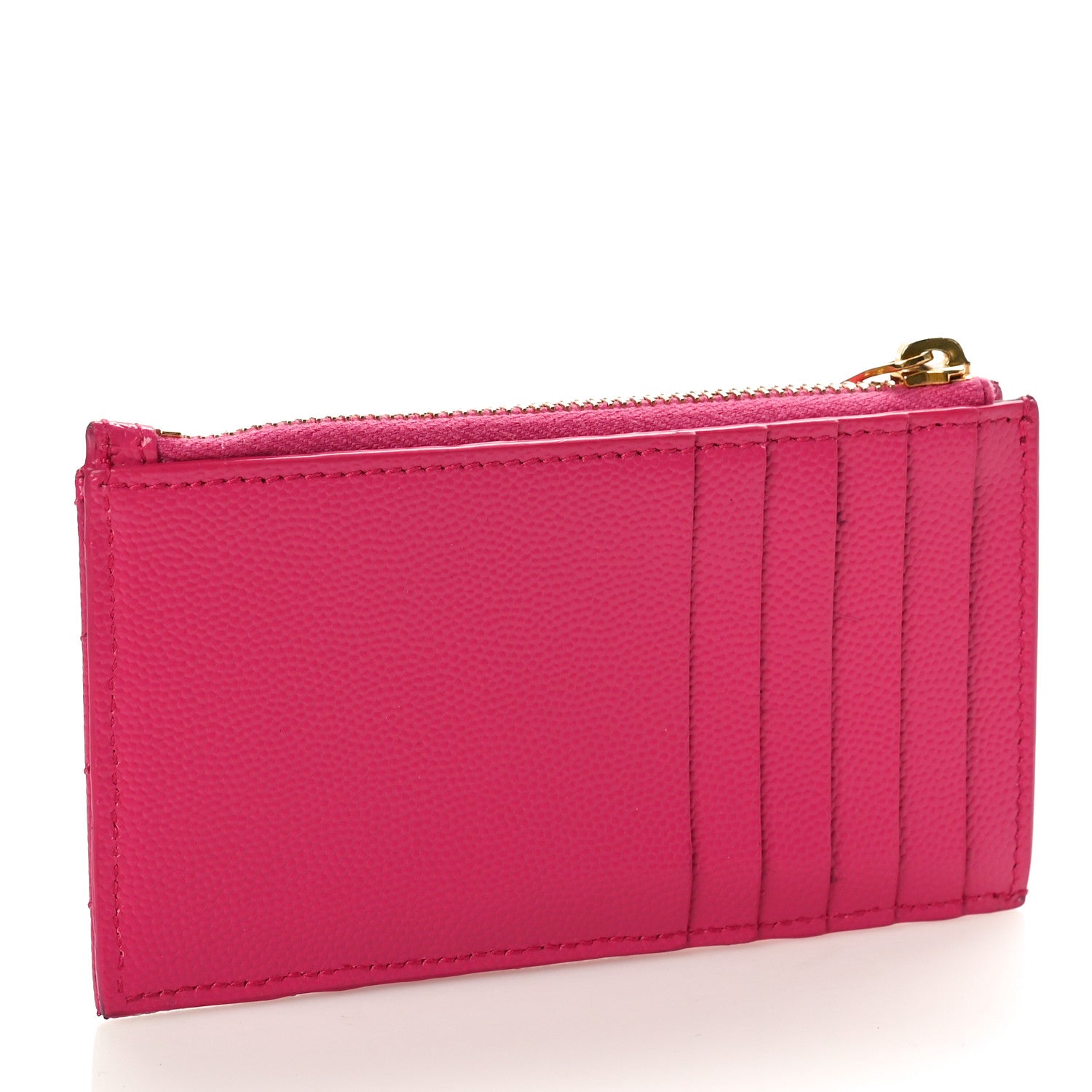Saint Laurent Grain De Poudre Matelasse Chevron Monogram Fragments Zippered Card Case Fresh Fuxia 3 of 9
