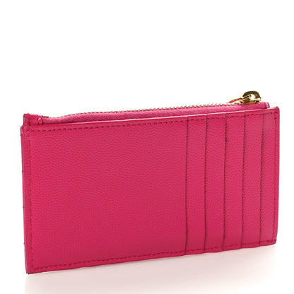 Saint Laurent Grain De Poudre Matelasse Chevron Monogram Fragments Zippered Card Case Fresh Fuxia 3 of 9