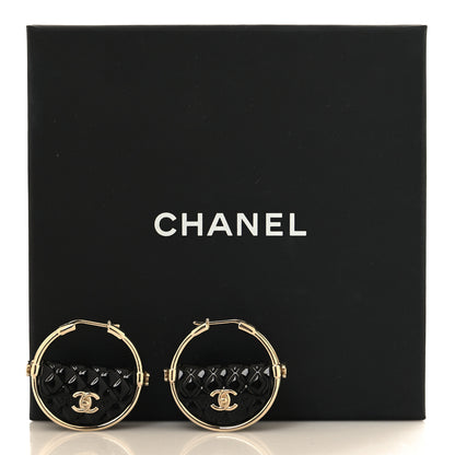 Chanel Metal Resin Quilted Flap Bag Hoop Earrings Black Gold 5 of 5