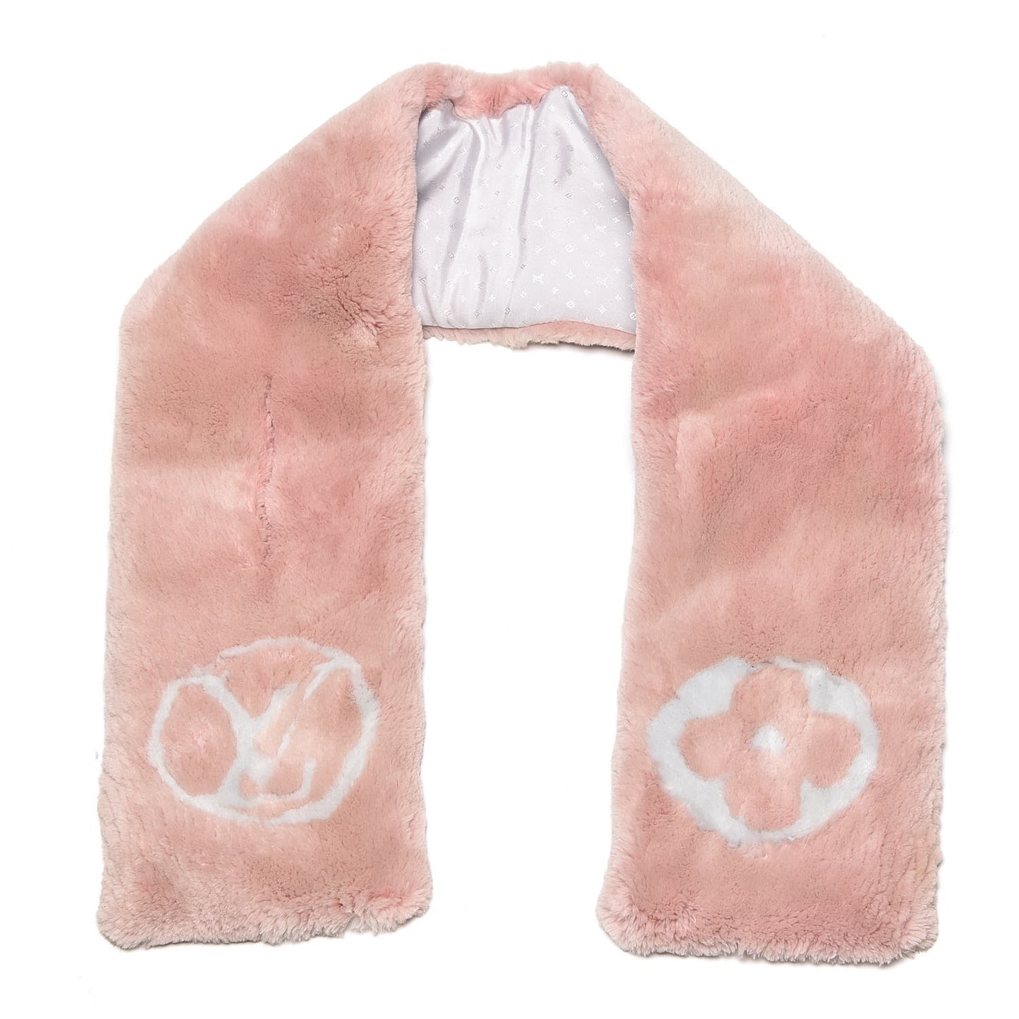 Beaver Fur Silk Monogram Stamp Scarf Stole Crystal Pink