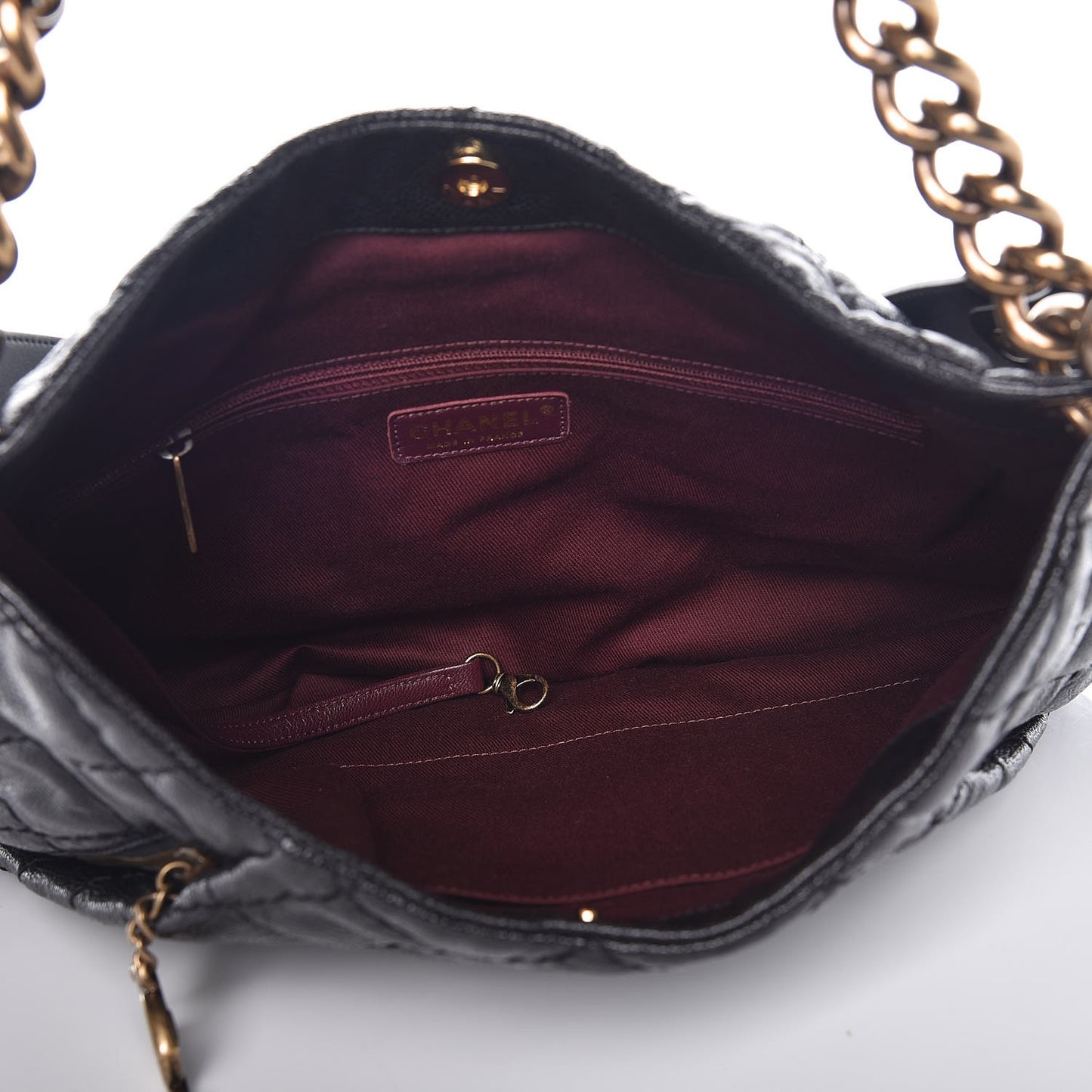 Crumpled Grained Calfskin Coco Pleats Hobo Black