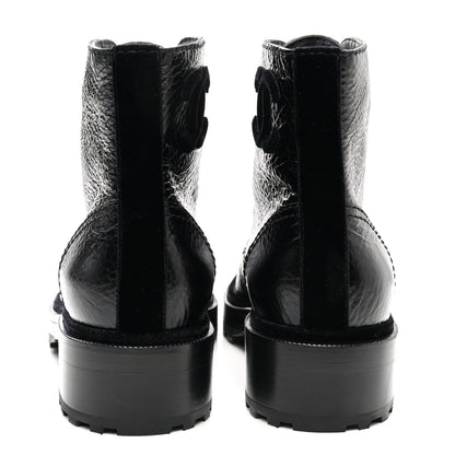 Chanel Shiny Calfskin Velvet Pearl Combat Short Boots 37.5 Black 5 of 10