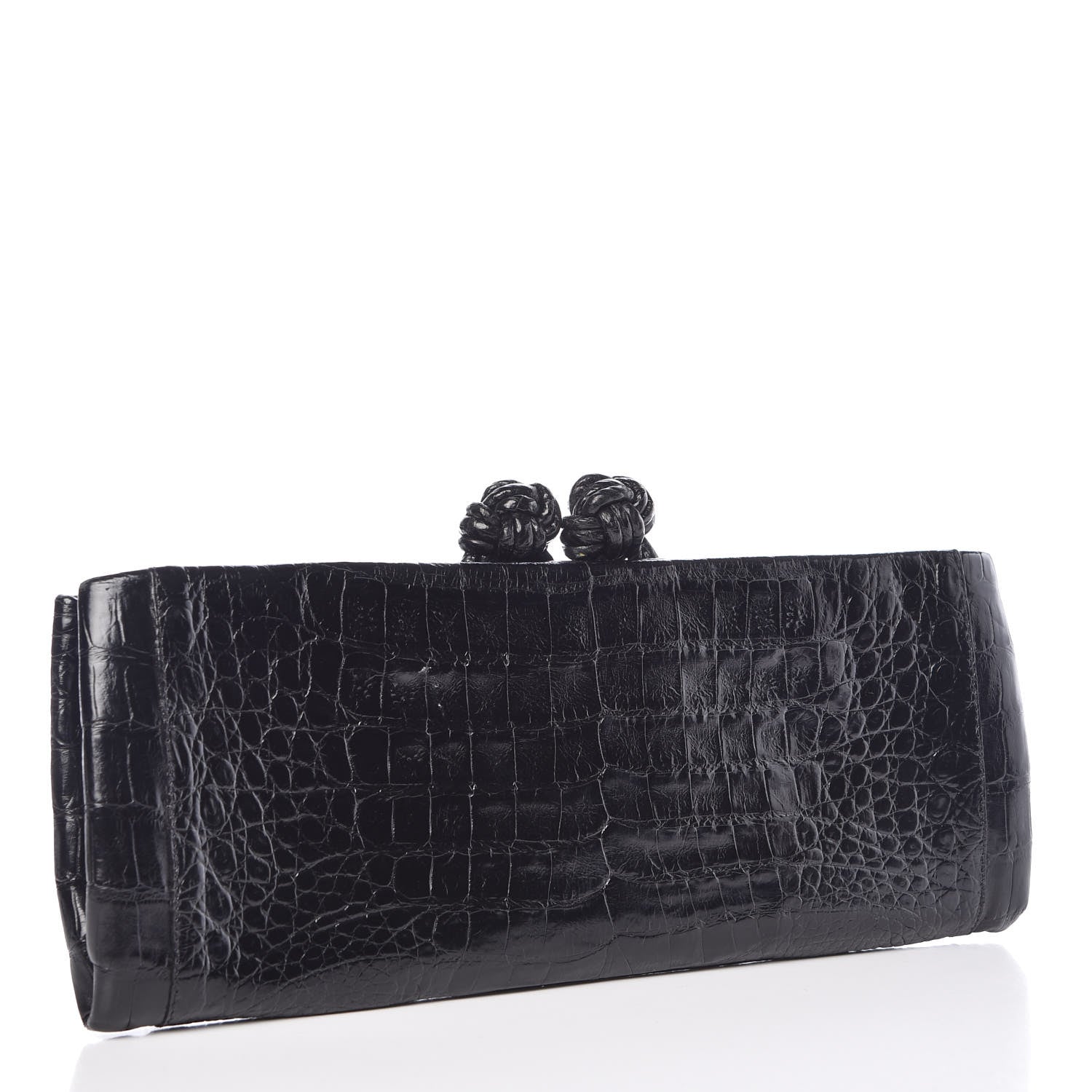 Nancy Gonzalez Glossy Crocodile Knot Top Clutch Black 3 of 6