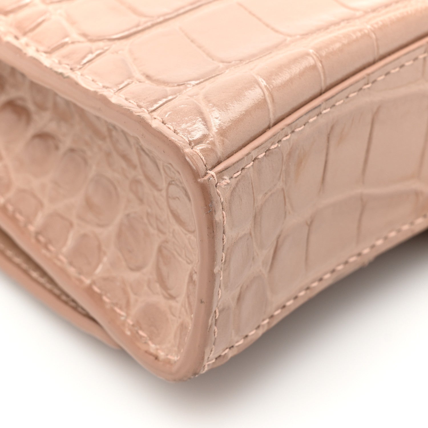 Balenciaga Shiny Calfskin Crocodile Embossed Hourglass Chain Bag Nude Beige 14 of 20