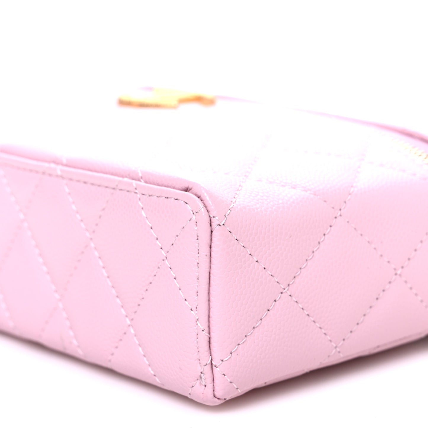 Caviar Quilted Textured CC Top Handle Slim Vanity With Chain Light Pink